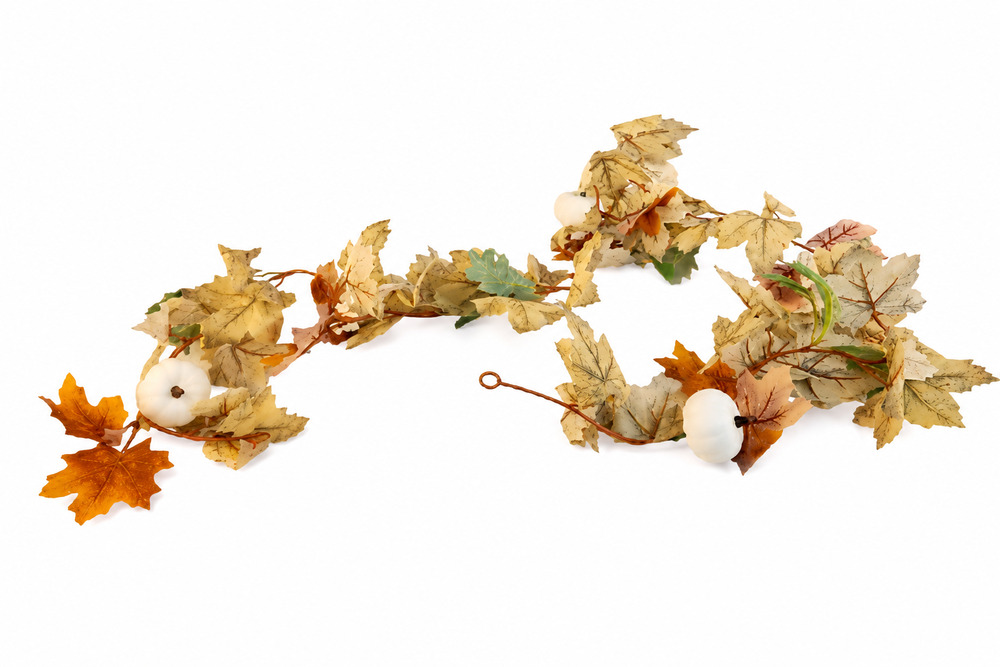 Autumn White Pumpkin Garland Farmhouse Fall Maple Vine Thanksgiving Table Decor